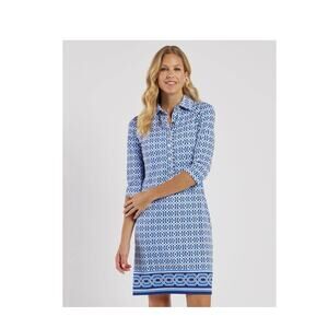 NWT Jude Connally Susanna Dress Terrace Geo Border Beacon Blue Sz XXL